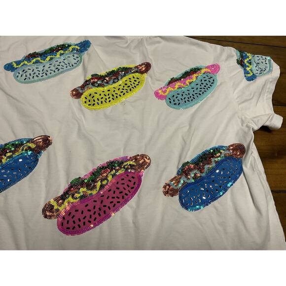 QUEEN OF SPARKLES White Hot Dog Print Blouse - Picture 11 of 11